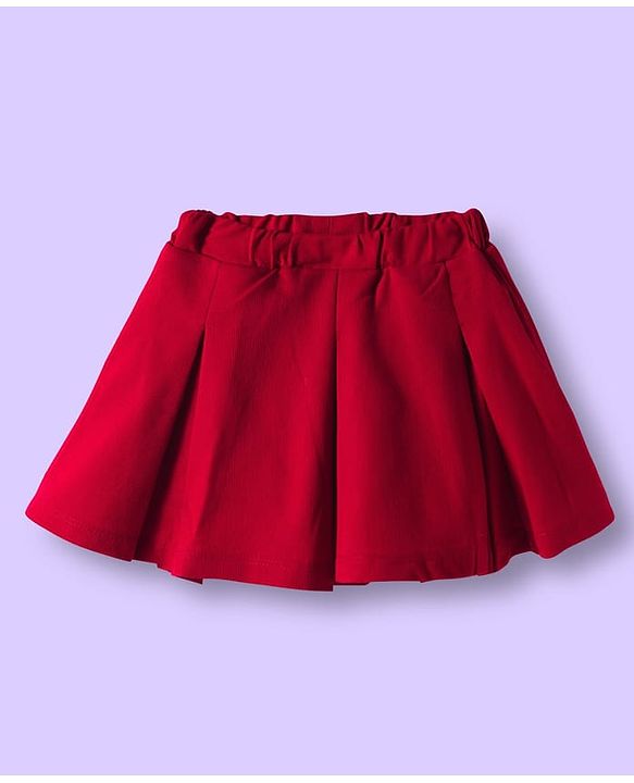 Babyhug Terry Knit Full Sleeves Top & Skirt Set with Floral & Text Print - White & Red