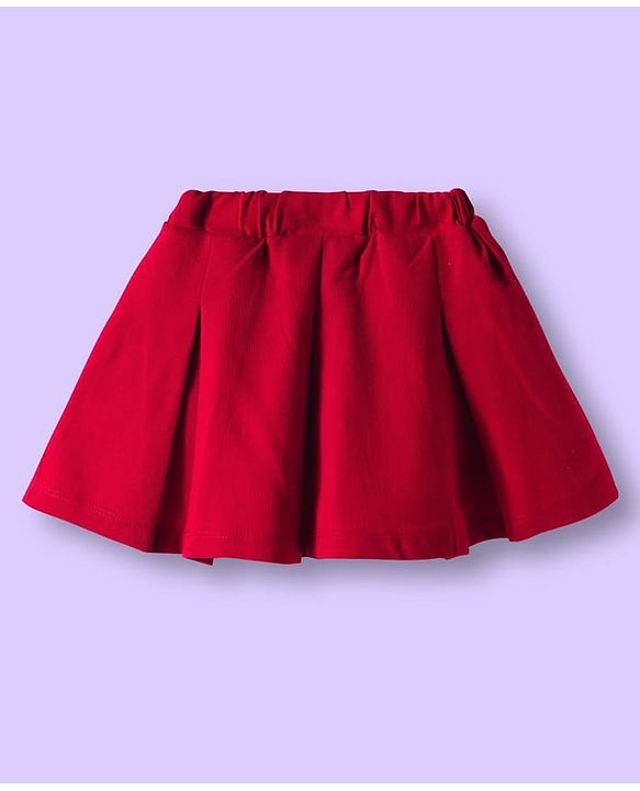 Babyhug Terry Knit Full Sleeves Top & Skirt Set with Floral & Text Print - White & Red