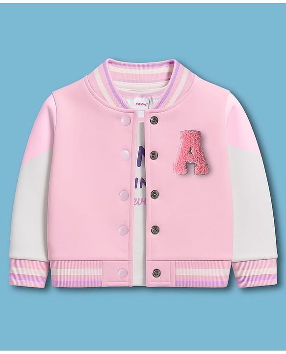 Babyhug Terry Knit Full Sleeves Jacket and Top With Pleated Skirt & Just Girl Things Text Print - Pink & White