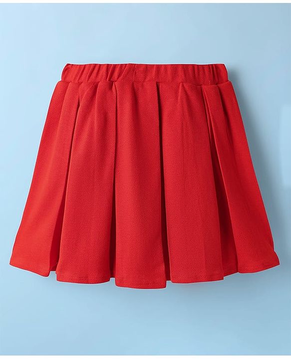 Babyhug Single Jersey Knit Half Sleeves Top & Skirt Set With Text Print - White & Red
