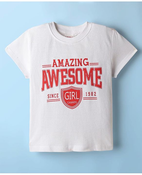 Babyhug Single Jersey Knit Half Sleeves Top & Skirt Set With Text Print - White & Red