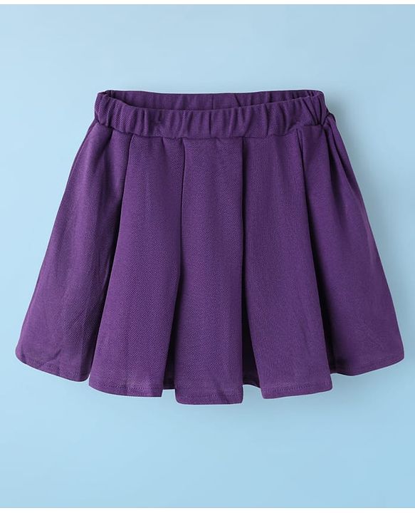 Babyhug Single Jersey Knit Half Sleeves Polo Top & Skirt Set With New York Print - White & Purple