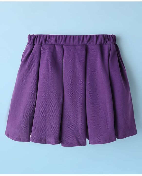 Babyhug Single Jersey Knit Half Sleeves Polo Top & Skirt Set With New York Print - White & Purple