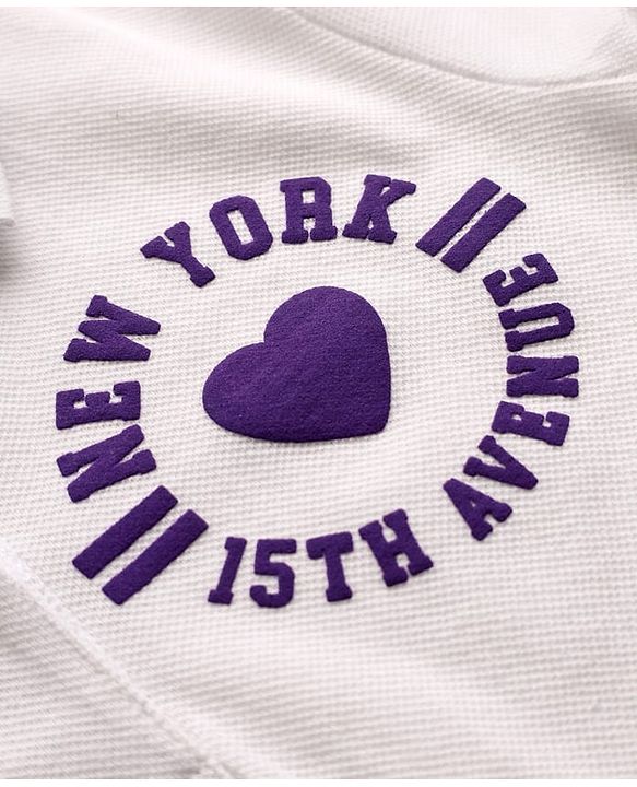 Babyhug Single Jersey Knit Half Sleeves Polo Top & Skirt Set With New York Print - White & Purple