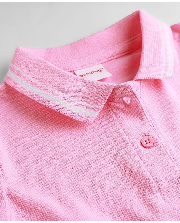Babyhug Single Jersey Knit Half Sleeves Polo Top & Skirt Set With Heart Print - Pink