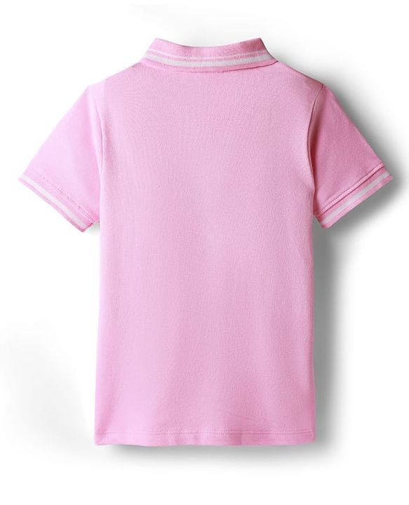 Babyhug Single Jersey Knit Half Sleeves Polo Top & Skirt Set With Heart Print - Pink
