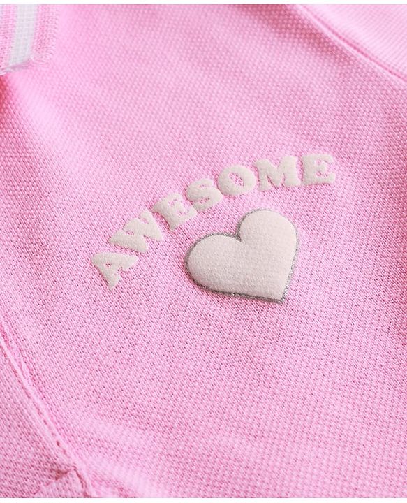 Babyhug Single Jersey Knit Half Sleeves Polo Top & Skirt Set With Heart Print - Pink