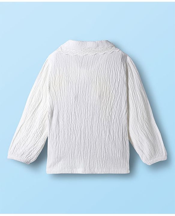 Babyhug Single Jersey Knit Full Sleeves Top & Pant Set with Floral Embroidery - White & Pink