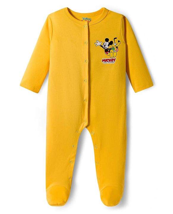 Babyhug Disney Interlock Knit Full Sleeves Sleepsuit With Mickey & Friends Print Pack Of 2 - Yellow & White