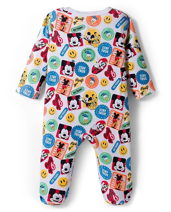 Babyhug Disney Interlock Knit Full Sleeves Sleepsuit With Mickey & Friends Print Pack Of 2 - Yellow & White