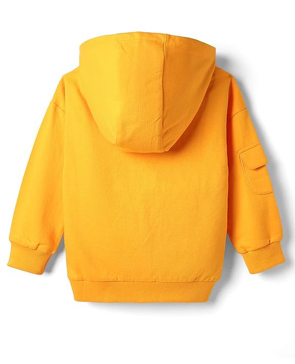 Babyhug Cotton Knit Full Sleeves Hooded Sweatjacket With Patch Detailing & Kangaroo Pockets - Yellow