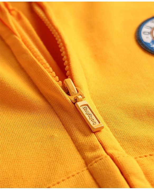 Babyhug Cotton Knit Full Sleeves Hooded Sweatjacket With Patch Detailing & Kangaroo Pockets - Yellow
