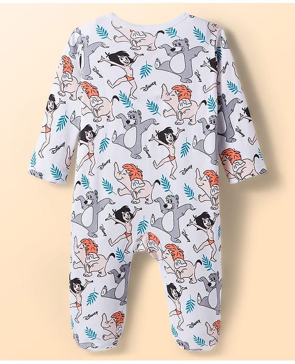 Babyhug Disney Interlock Knit Full Sleeves Footed Sleepsuit With Jungle Book Graphics Pack of 2 - Blue & White
