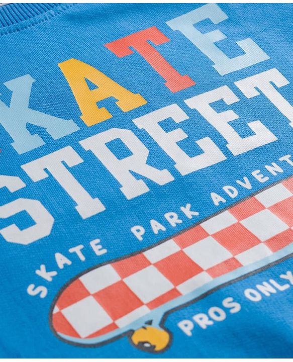 Babyhug Cotton Knit Full Sleeves Sweatshirts With Skateboarding Print Pack of 2 - Blue & White