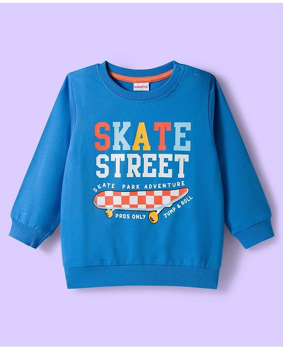 Babyhug Cotton Knit Full Sleeves Sweatshirts With Skateboarding Print Pack of 2 - Blue & White