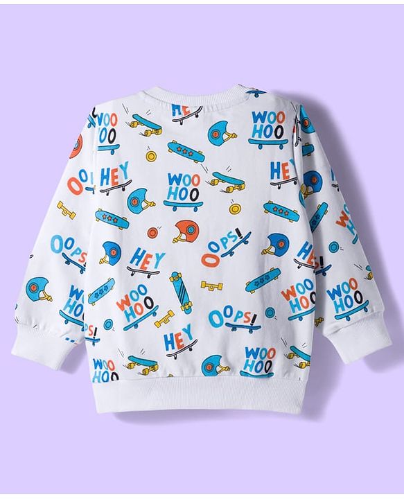 Babyhug Cotton Knit Full Sleeves Sweatshirts With Skateboarding Print Pack of 2 - Blue & White