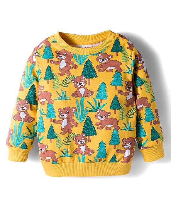 Babyhug Cotton Knit Full Sleeves Sweatshirts With Teddy Bear Graphics Pack of 2 - Yellow & Navy Blue