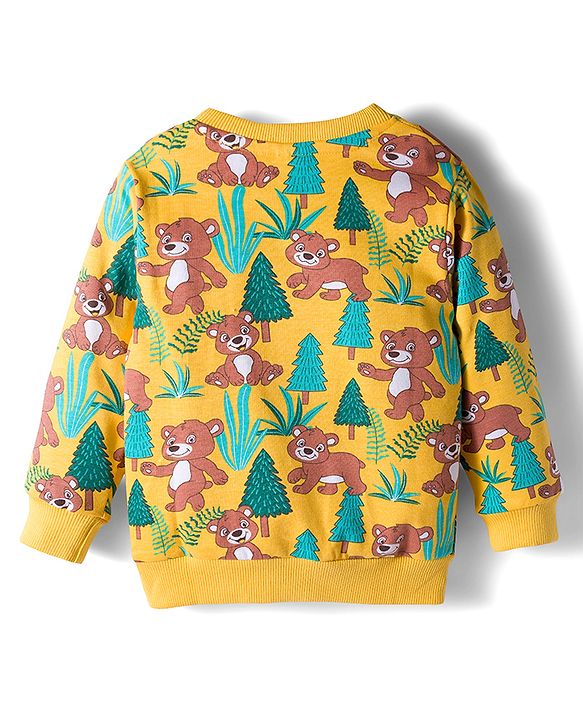 Babyhug Cotton Knit Full Sleeves Sweatshirts With Teddy Bear Graphics Pack of 2 - Yellow & Navy Blue