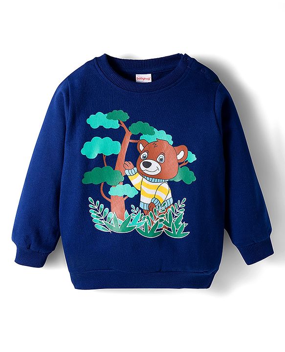 Babyhug Cotton Knit Full Sleeves Sweatshirts With Teddy Bear Graphics Pack of 2 - Yellow & Navy Blue