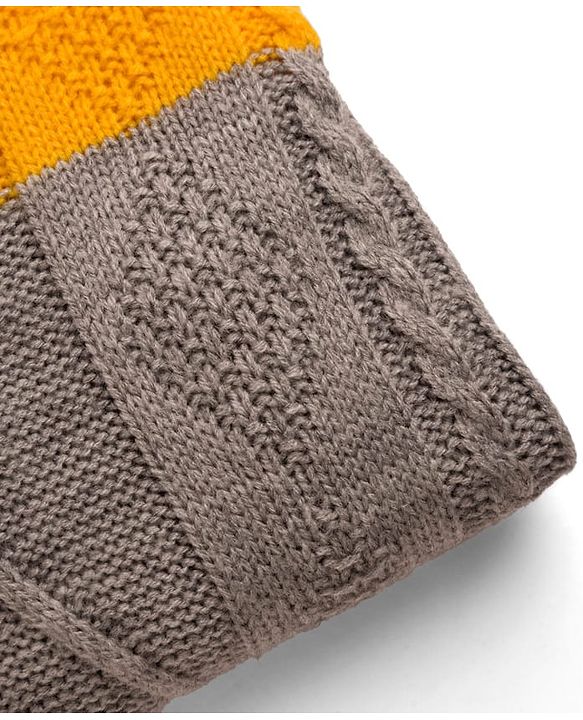 Pine Kids Knit Full Sleeves Pullover Sweater with Color Block & Cable Knit Design - Yellow Grey & Black