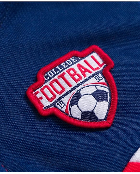Babyhug Cotton Knit Full Sleeves Hooded Sweatjacket With Football Patch & Kangaroo Pockets - Navy Blue Red & White