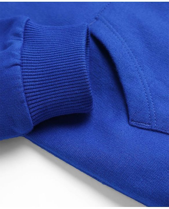 Babyhug Cotton Knit Full Sleeves Hooded Sweatshirt With Animal Graphics & Kangaroo Pockets - Blue