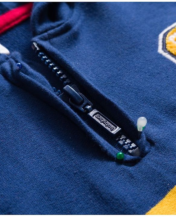 Babyhug Cotton Knit Full Sleeves Hooded Sweatshirt With Text Embroidery - Navy Blue