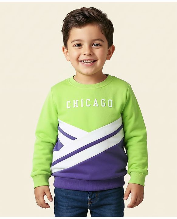 Babyhug Cotton Knit Full Sleeves Sweatshirt With Chicago Graphics - Multicolor