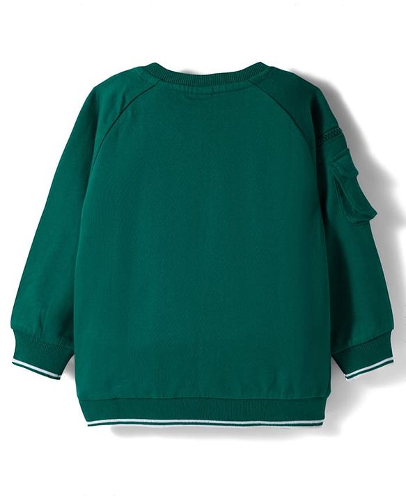 Babyhug Cotton Knit Full Raglan Sleeves Sweatshirt with Text Graphic & Patch Detailing - Green