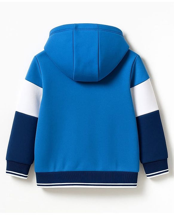 Babyhug Cotton Knit Full Sleeves Front Open Hooded Sweatshirt with California Text Print - Navy Blue & Blue