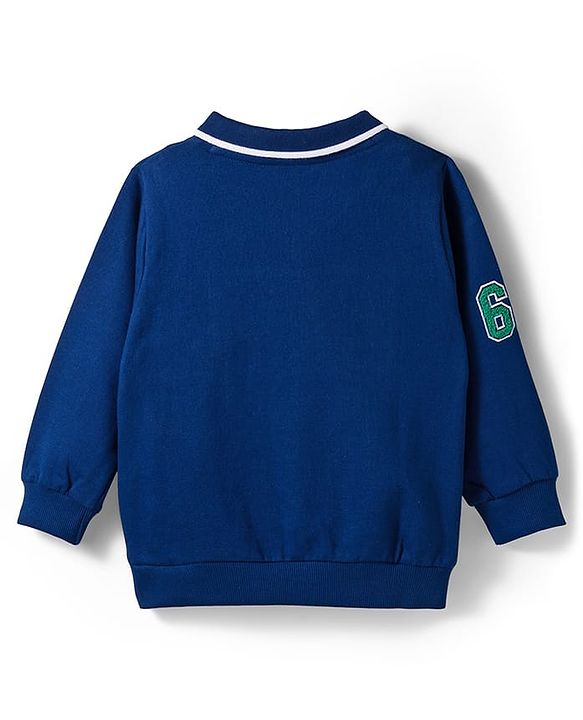 Babyhug Cotton Knit Full Sleeves Cut & Sew Sweatshirt with Text Graphic - Navy Blue