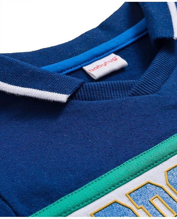 Babyhug Cotton Knit Full Sleeves Cut & Sew Sweatshirt with Text Graphic - Navy Blue