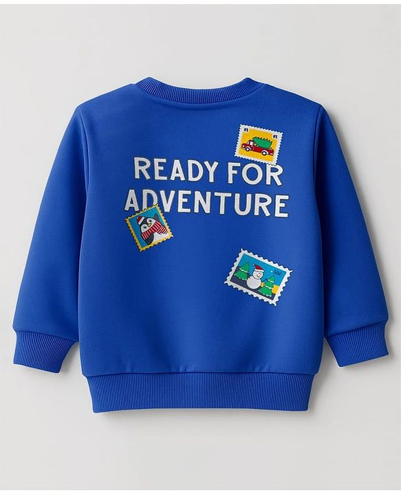 Babyhug Cotton Knit Full Sleeves Sweatshirt with Nature Graphics & Patch Detailing - Blue