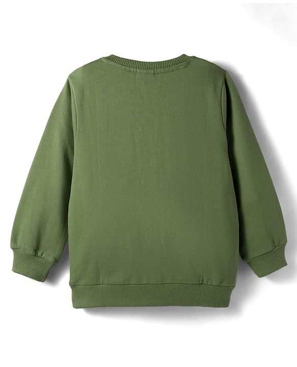 Babyhug Cotton Knit Full Sleeves Sweatshirt With Text Print & Patch - Green
