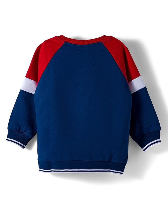 Babyhug Cotton Knit Full Sleeves Sweatshirt With Text Embroidery - Red & Blue