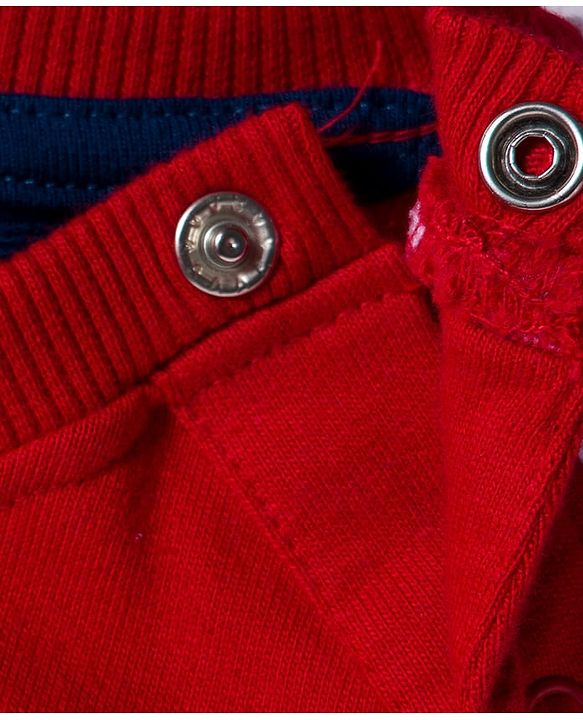Babyhug Cotton Knit Full Sleeves Sweatshirt With Text Embroidery - Red & Blue