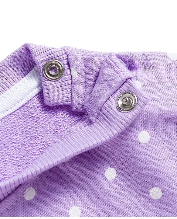 Babyhug Cotton Knit Full Sleeves Co-ords Night Suit With Polka Dot Print - Lavender