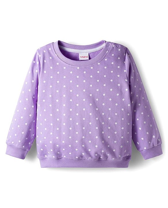 Babyhug Cotton Knit Full Sleeves Co-ords Night Suit With Polka Dot Print - Lavender