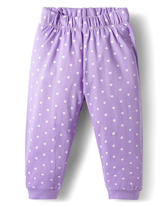 Babyhug Cotton Knit Full Sleeves Co-ords Night Suit With Polka Dot Print - Lavender