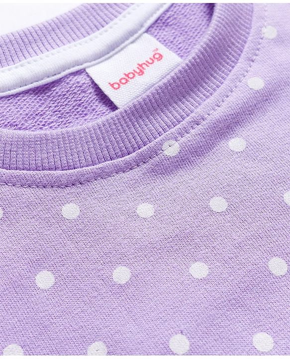 Babyhug Cotton Knit Full Sleeves Co-ords Night Suit With Polka Dot Print - Lavender