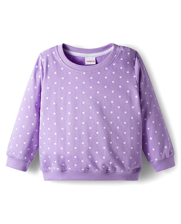 Babyhug Cotton Knit Full Sleeves Co-ords Night Suit With Polka Dot Print - Lavender