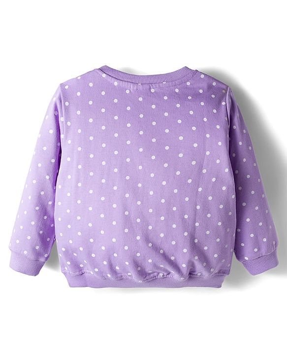 Babyhug Cotton Knit Full Sleeves Co-ords Night Suit With Polka Dot Print - Lavender