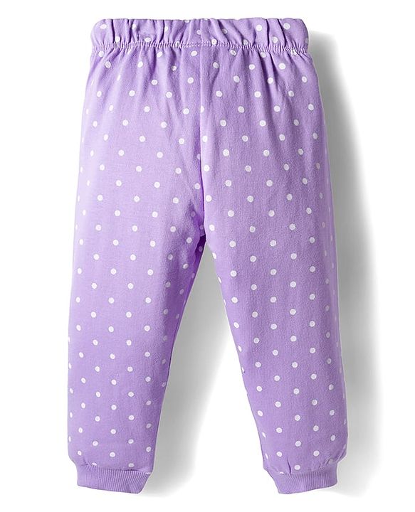 Babyhug Cotton Knit Full Sleeves Co-ords Night Suit With Polka Dot Print - Lavender