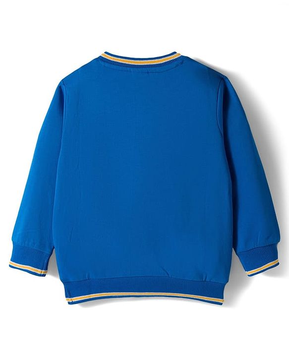 Babyhug Cotton Knit Full Sleeves Sweatshirt With Text Print & Teddy Bear Patch - Blue