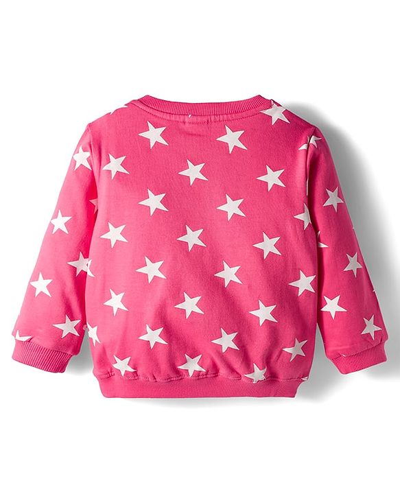 Babyhug Cotton Knit Full Sleeves Co-ords Nigth Suit with Star Print - Pink