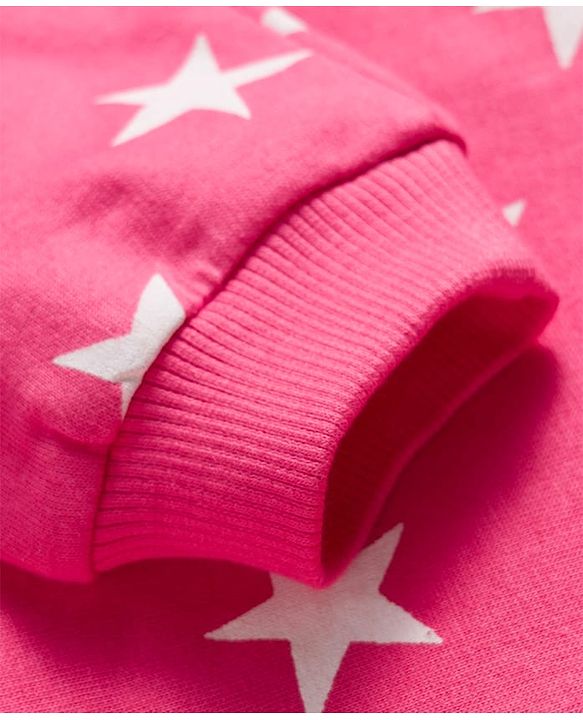 Babyhug Cotton Knit Full Sleeves Co-ords Nigth Suit with Star Print - Pink