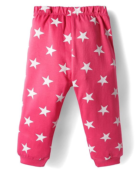 Babyhug Cotton Knit Full Sleeves Co-ords Nigth Suit with Star Print - Pink