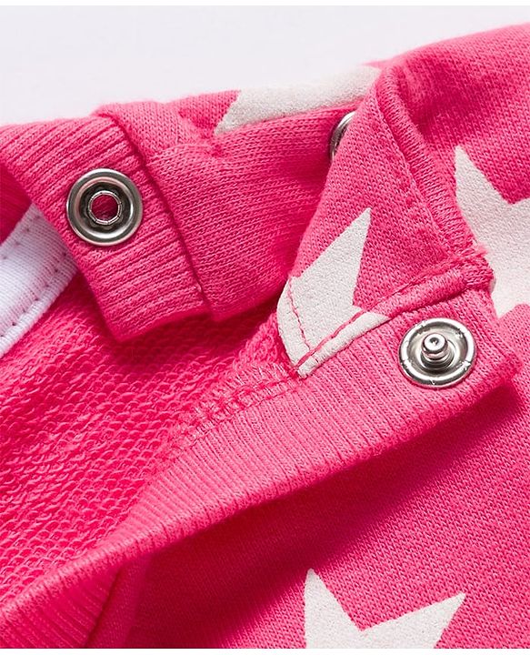 Babyhug Cotton Knit Full Sleeves Co-ords Nigth Suit with Star Print - Pink