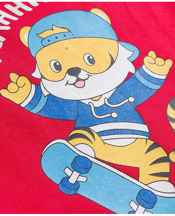 Babyhug Cotton Knit Full Sleeves Sweatshirt With Tiger Graphics - Red