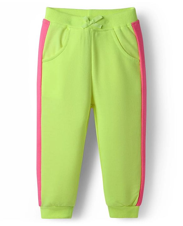 Babyhug Terry Knit Premium Light Gauge Terry Full Length Hooded T-Shirt and Joggers with Smiley Print - Neon Green & Pink